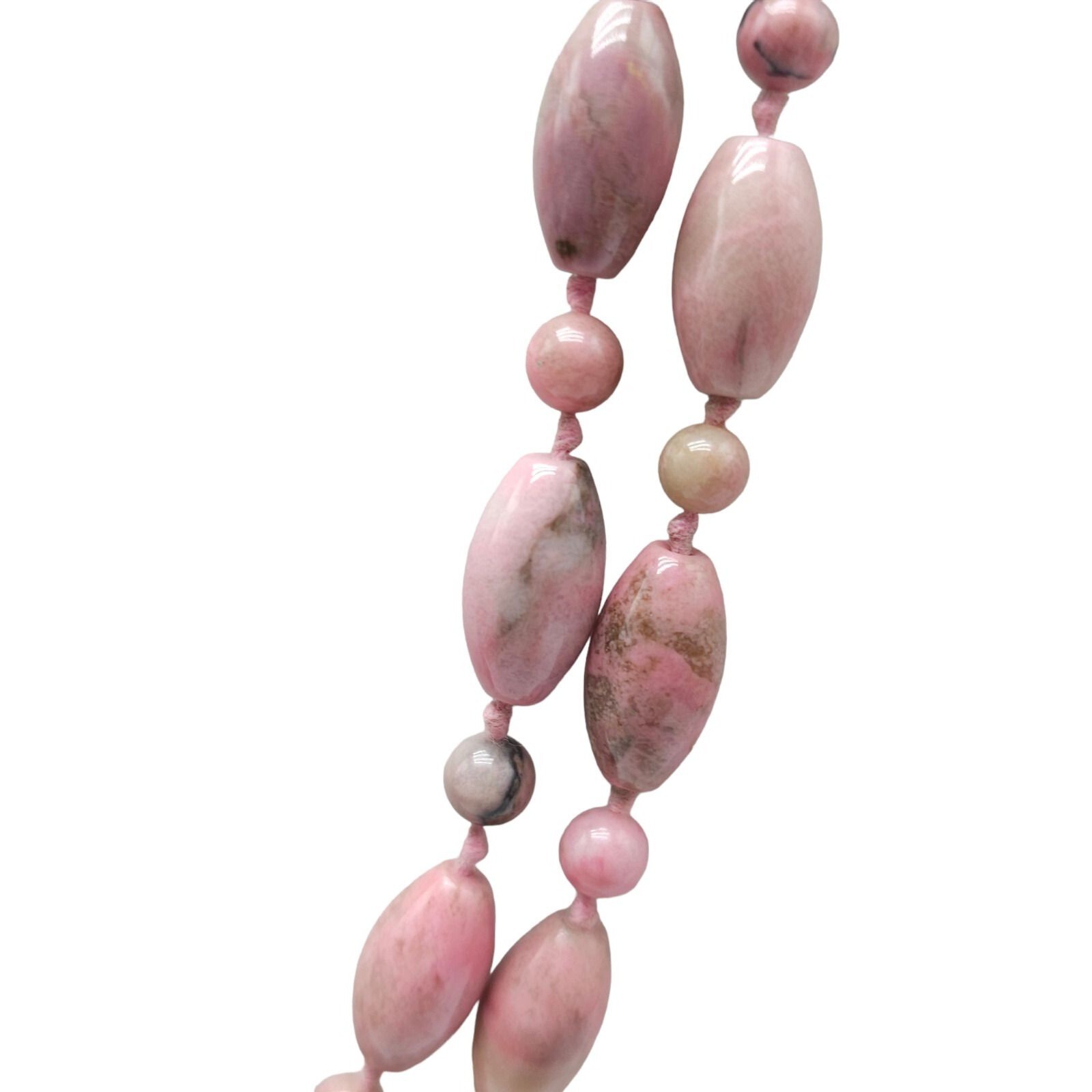 Pink Rhodochrosite Gemstone Hand Knotted Necklace Vintage No Clasp