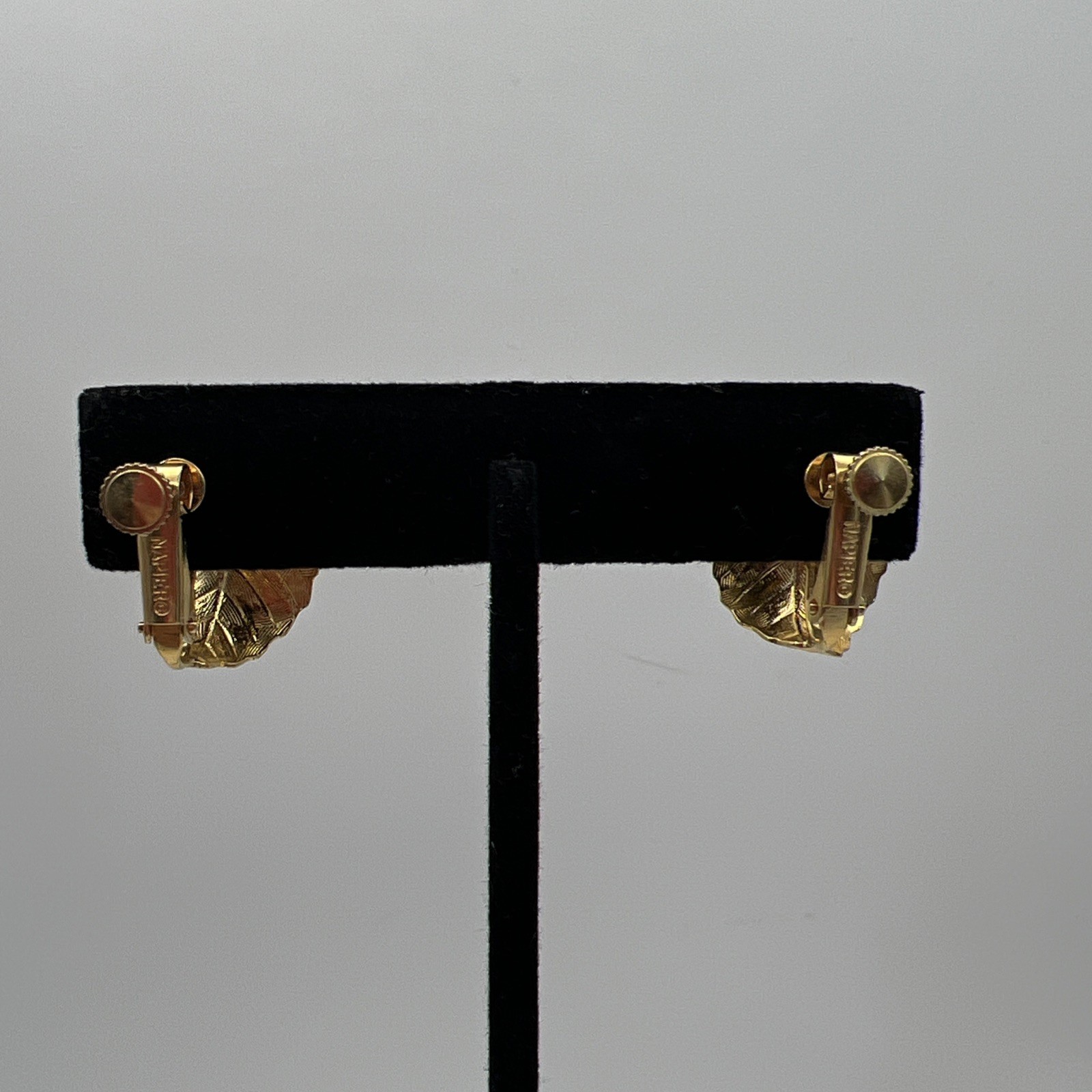 Vintage Napier Gold Tone Leaf Screw-Back & Clip-On Earrings Adjustable Signed