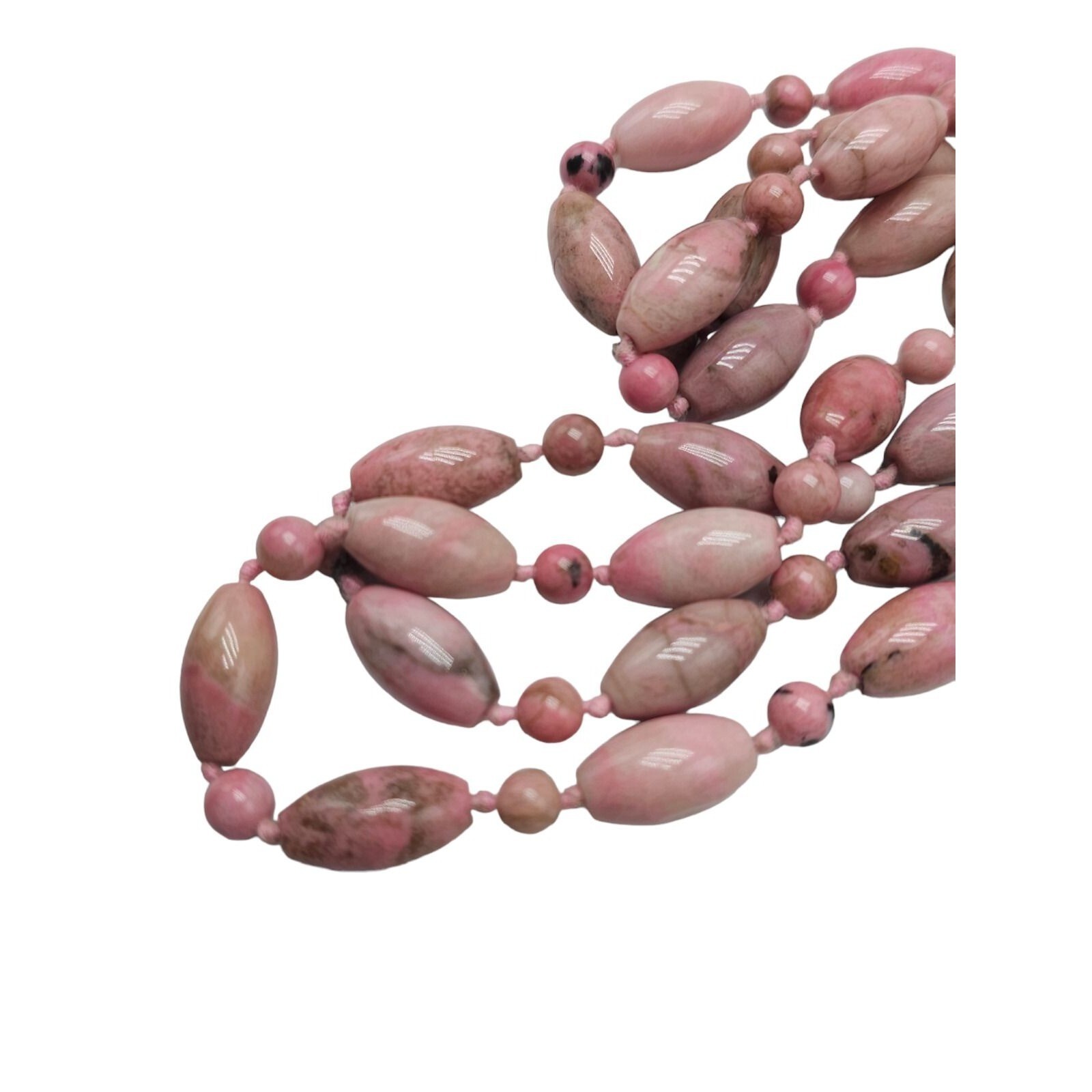 Pink Rhodochrosite Gemstone Hand Knotted Necklace Vintage No Clasp
