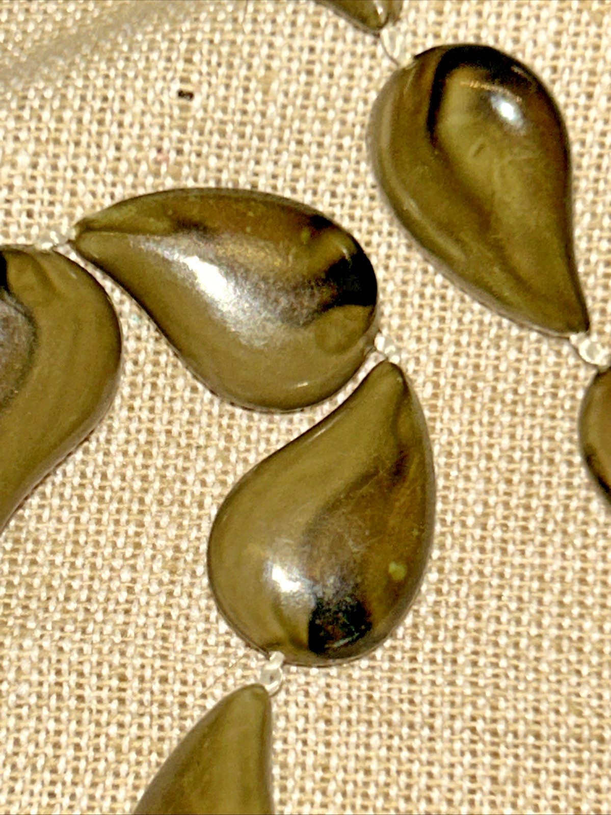 Vintage Faux Stone Teardrop Shaped Bead Necklace Earth Gray Green Black
