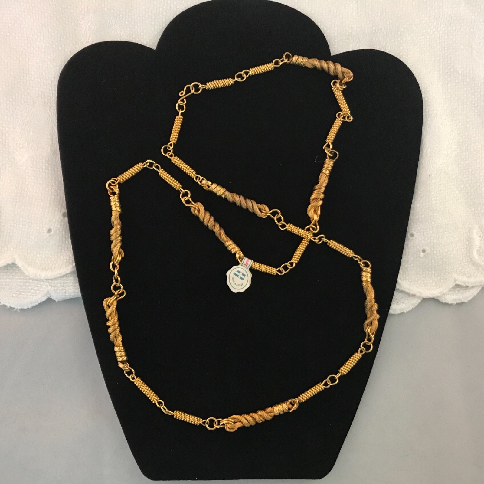 1970’s Handmade Greek Gold Plated Wire Wrapped Necklace NOS