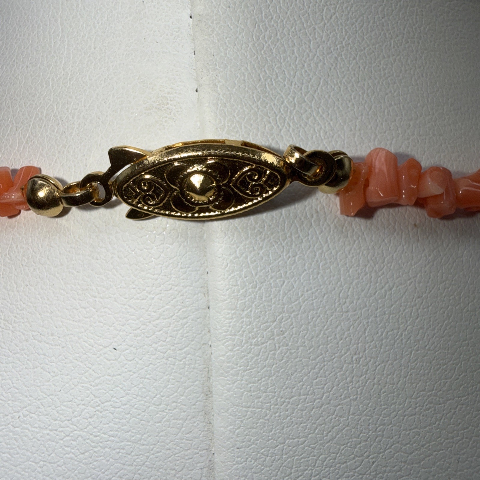 Natural Pink Salmon Color Coral Stick-Branches Necklace 16” Box Clasp