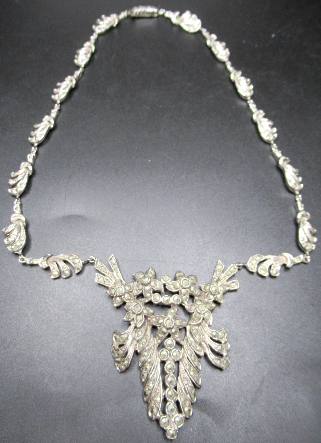 Gorgeous Sterling Silver Paste Marcasite Antique Necklace