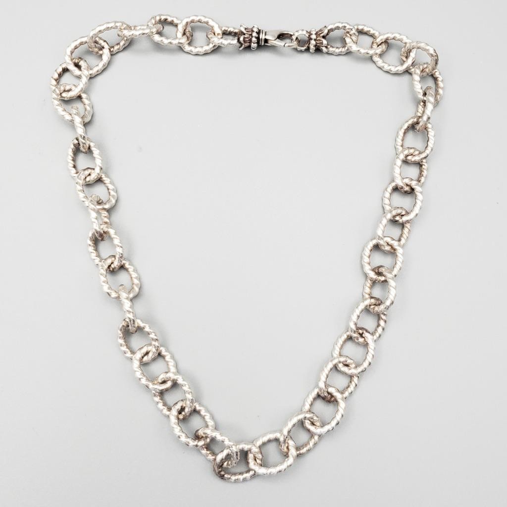 17.5” Heavy Sterling Statement Chain w Lotus Pillar Clasp 13mm Twist Links