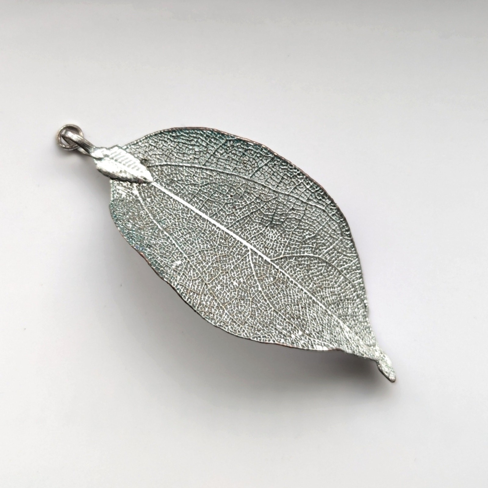 Vintage Silver Tone Beech Real Leaf Nature Natural Boho Outdoor Pendant