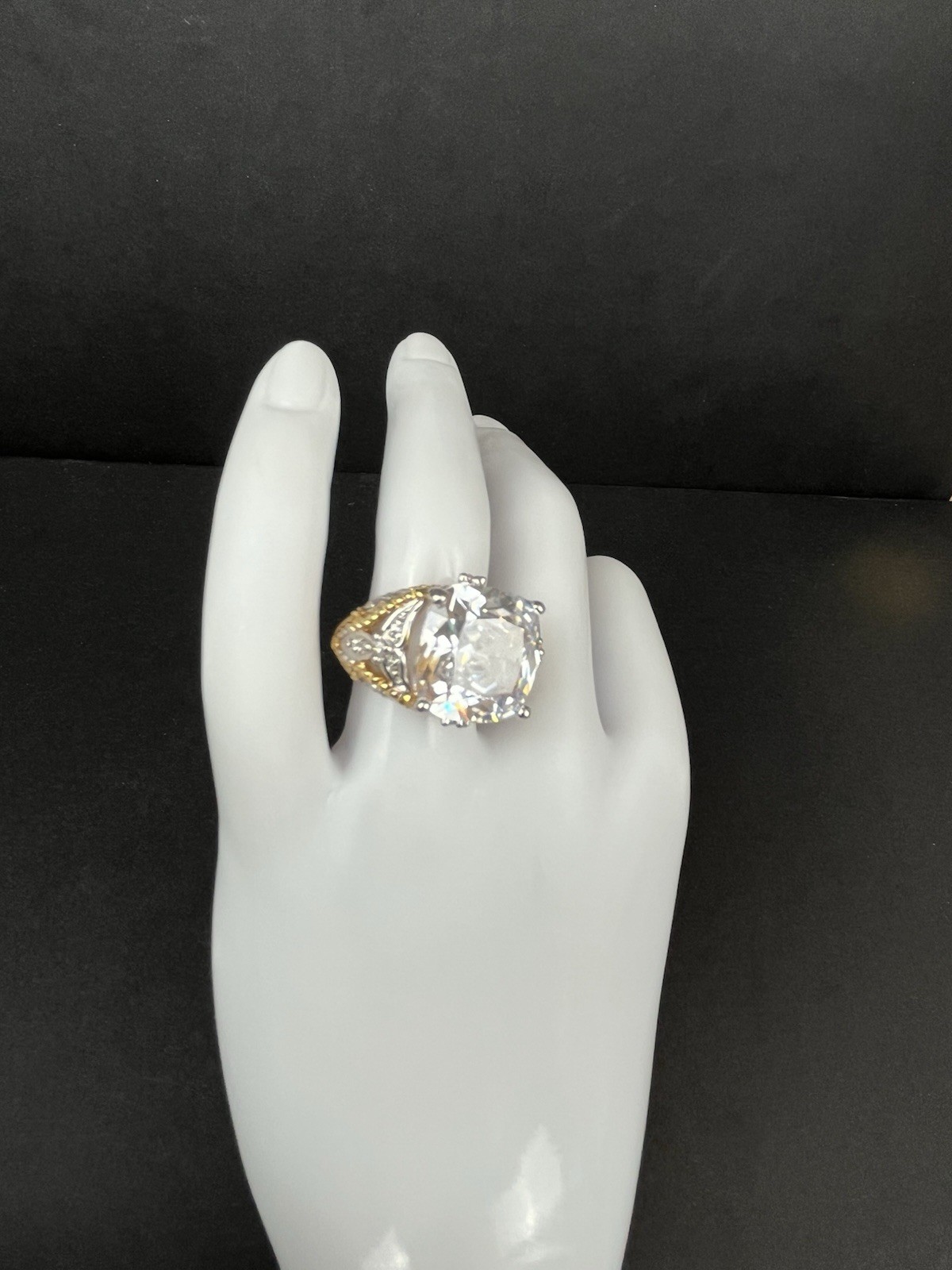 Nolan Miller Large Cushion-Cut CZ Ring – Gold Tone – Size 6 Signed Excellent