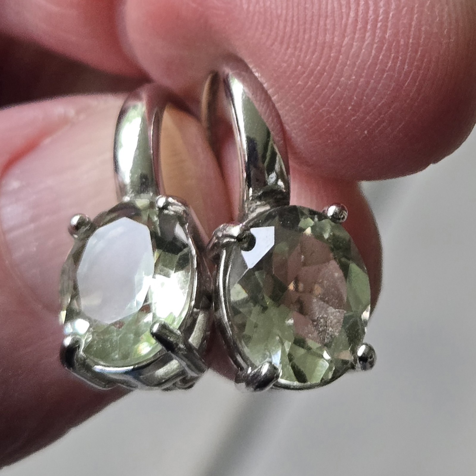 DBJ Dee Berkley Sterling Silver 925 Faceted Oval Lt Green Stone Earrings