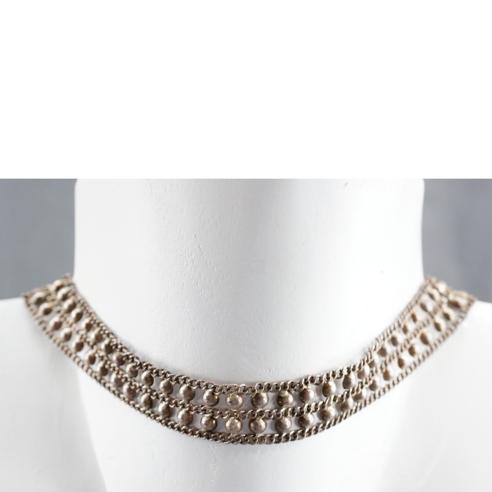 Vtg Ethnic 925 Sterling Sterling Mesh Collar Wide Chain Choker Necklace 22.2g