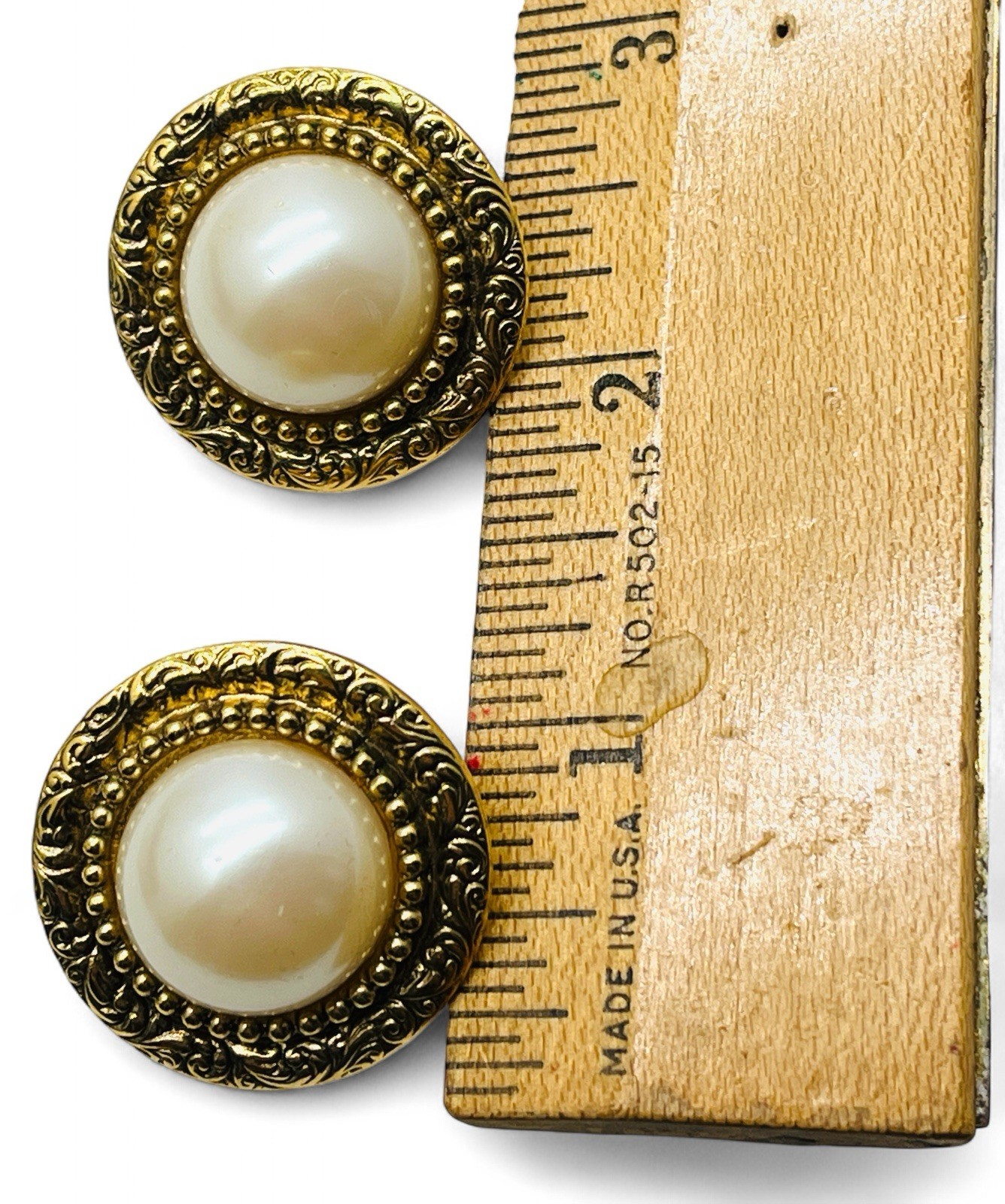 Vintage 1980’s 1928 Chunky Gold Tone Faux Pearl Glam Statement Earrings