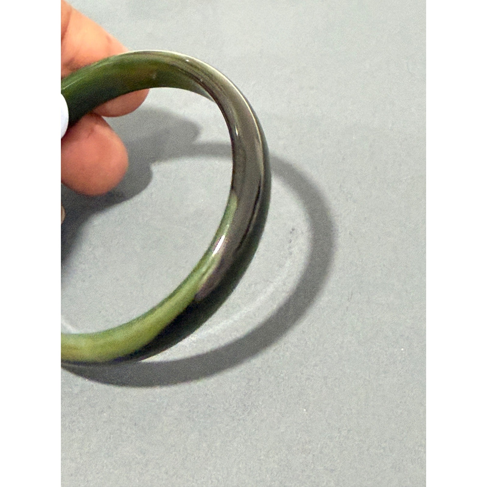 Green Stone Bangle Bracelet Size 6.75 Dark Green Black Streaks