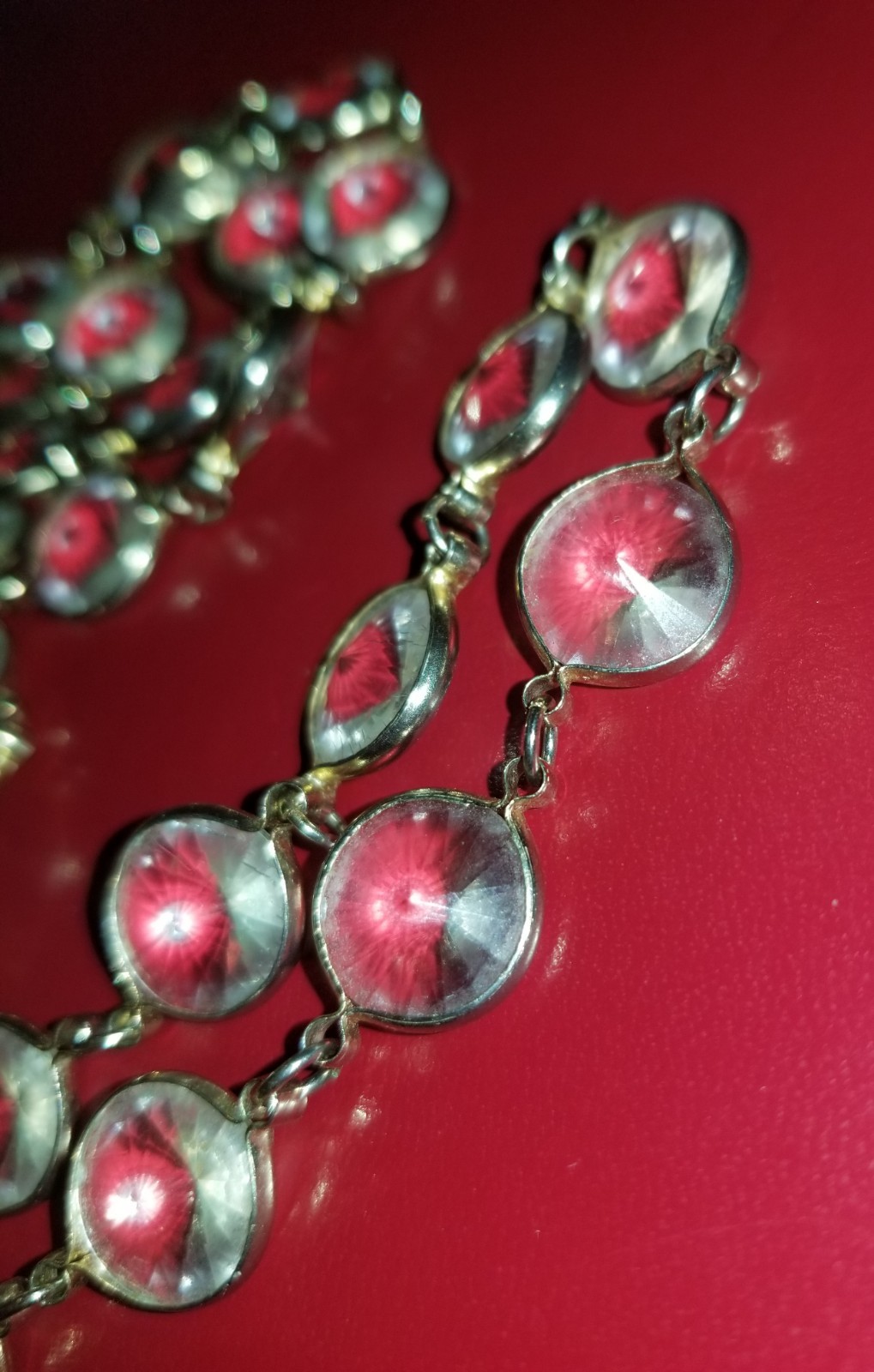 Antique Korea Crystal Art Deco Flapper Tennis Necklace Bezel Set Acrylic Signed