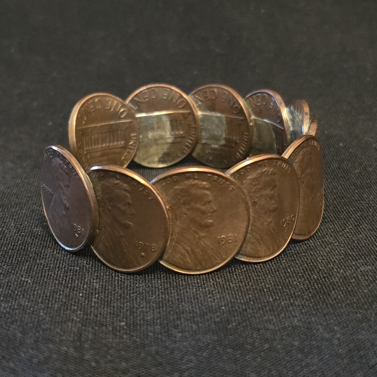 Bracelet Copper Penny Cuff Handmade 2⅜” Diameter Approximately Various Dates