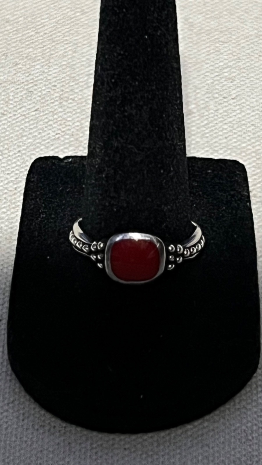 Vintage 925 Sterling Silver Cushion-cut Bezel-held Red Stone Ring, Size 8.5