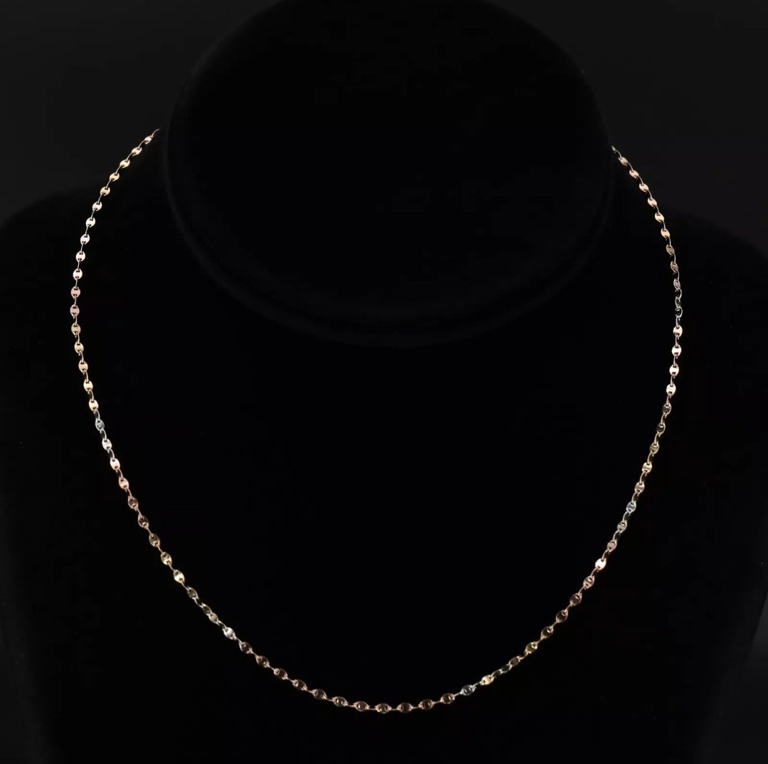 925 Sterling Silver DESIGNER 2mm Tri-Color Anchor Mariner Chain 16″ Necklace 2g