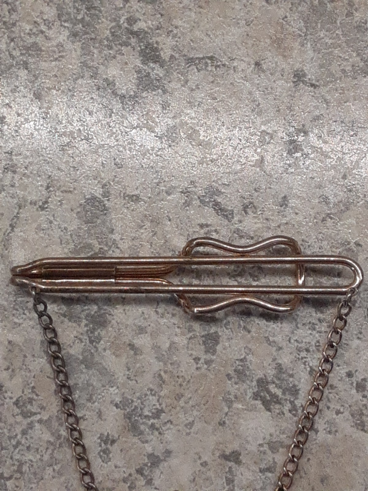 Vintage Hadley Tie Bar Goldtone Chain w/Chevron Art Deco Pendant