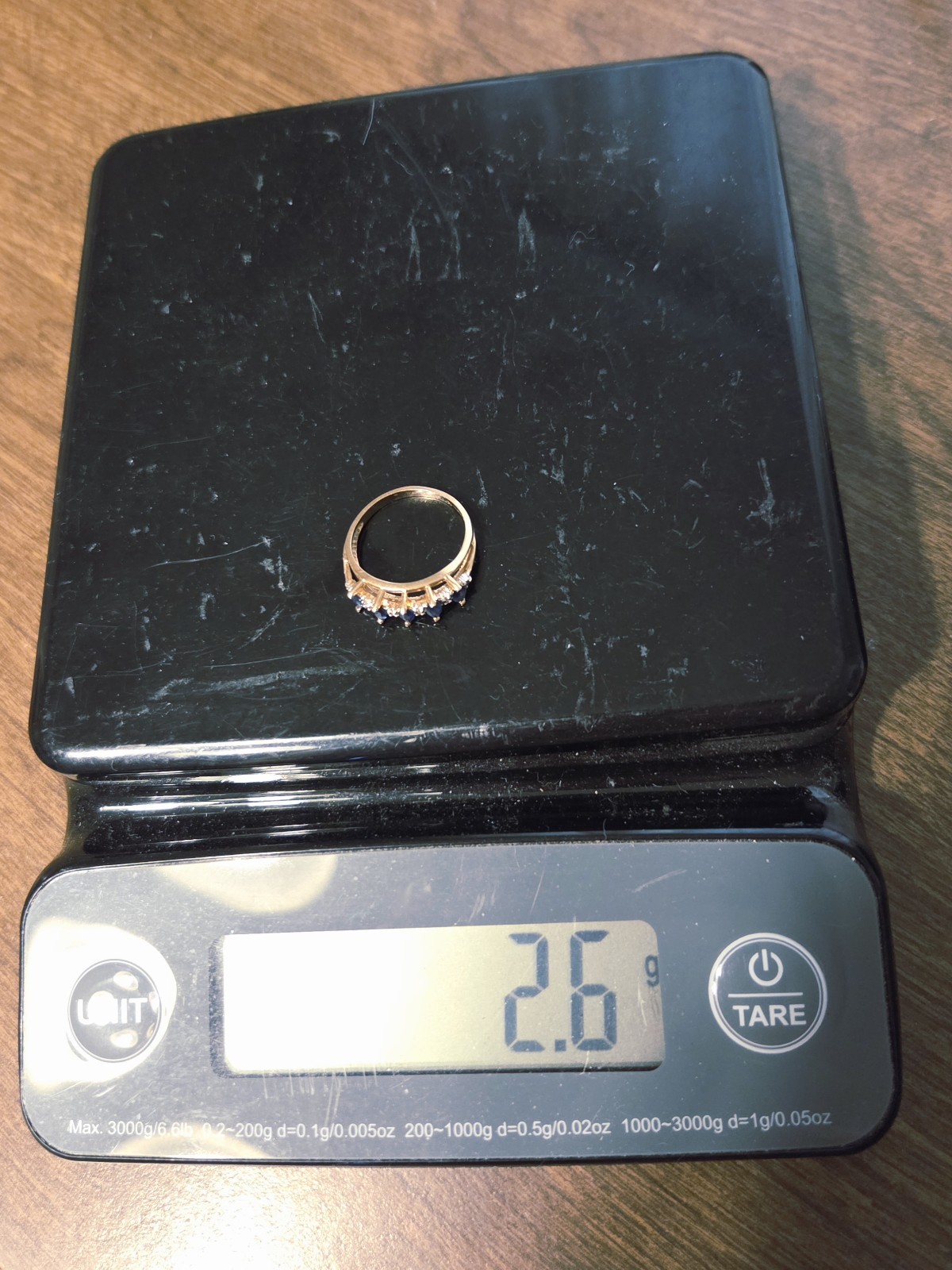 Vtg 14K Gold Ring Marquise Blue/Violet Stones Clear Stone Accents Size 6.5 2.6g