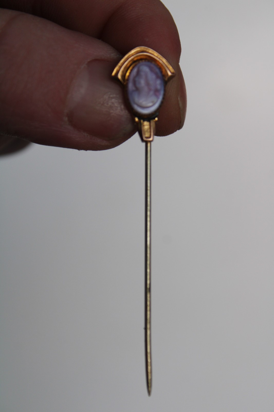 (2) Antique Art Nouveau Cameo & Shield Portrait Stick Pin