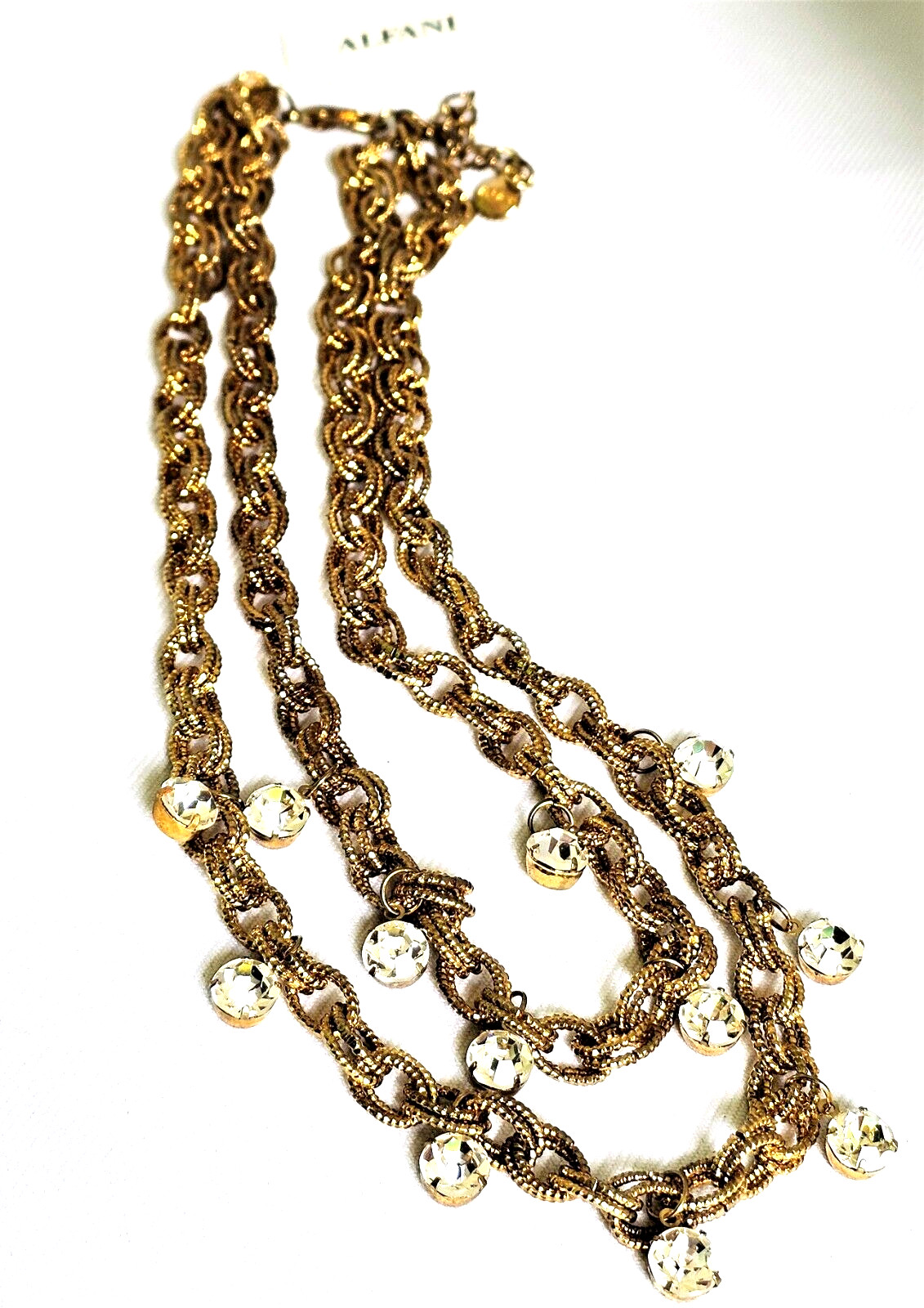 Alfani Rolo Link Necklace Gold Tone Crystal Rhinestone 2 Strand Designer Jewelry