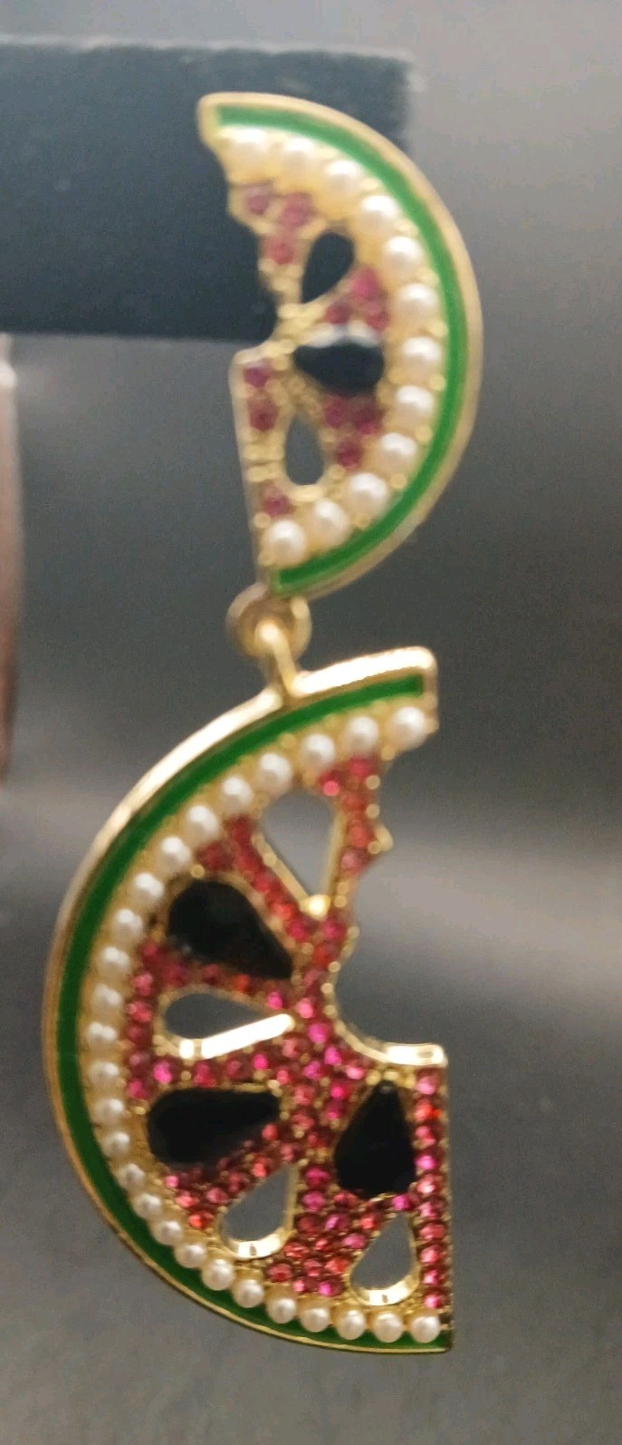 Sugarfix “Watermelon” Shaped Earrings Tiny Pearls, Rhinestone, Enamel, Earrings