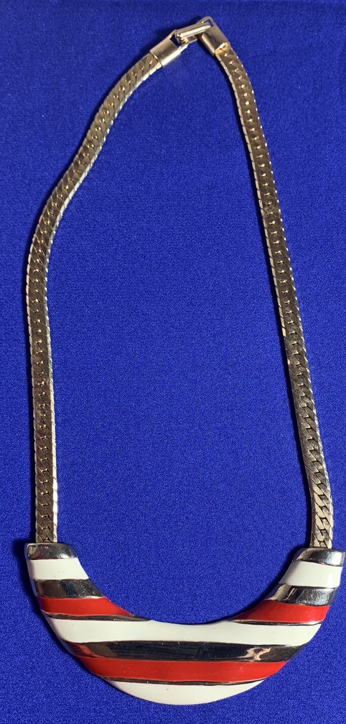 VTG ART DECO ENAMEL RED IVORY GOLD NECKLACE CHOCKER