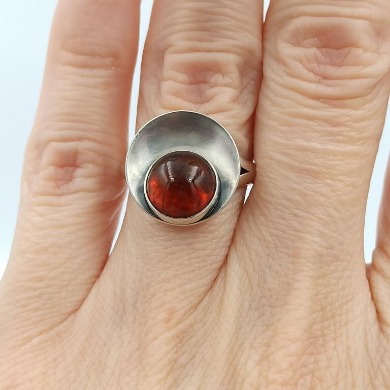 N.E.FROM Vintage sterling silver 925s Ring Amber Denmark, 1960s, 3.7g.