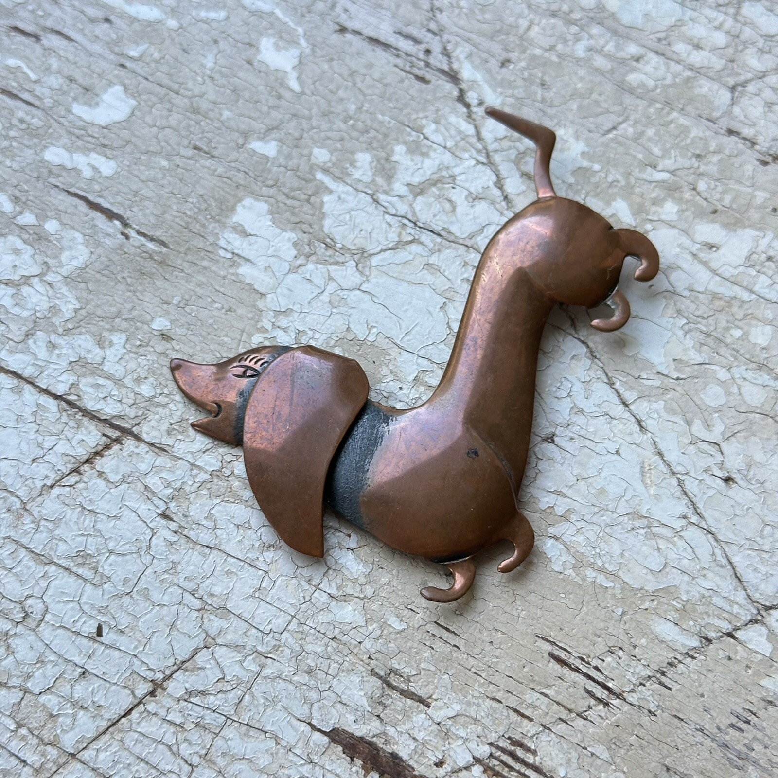 Vintage Copper Dachshund Brooch Doxie Weiner Dog Pin MCM Bell Trading Post 1950s