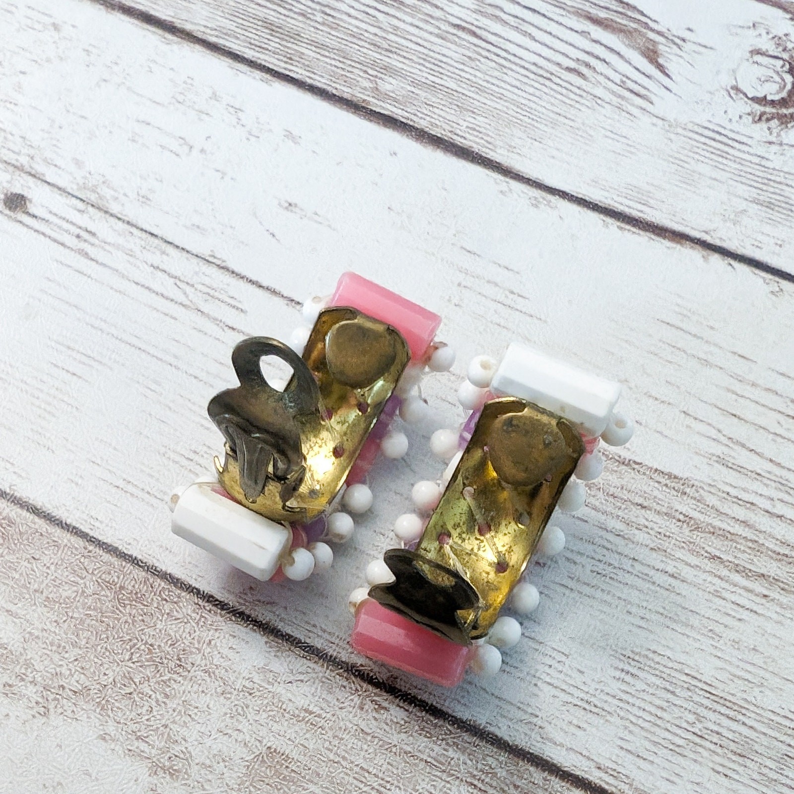 Vintage Clip On Earrings White, Purple, Pink Large Chunky Half Hoops
