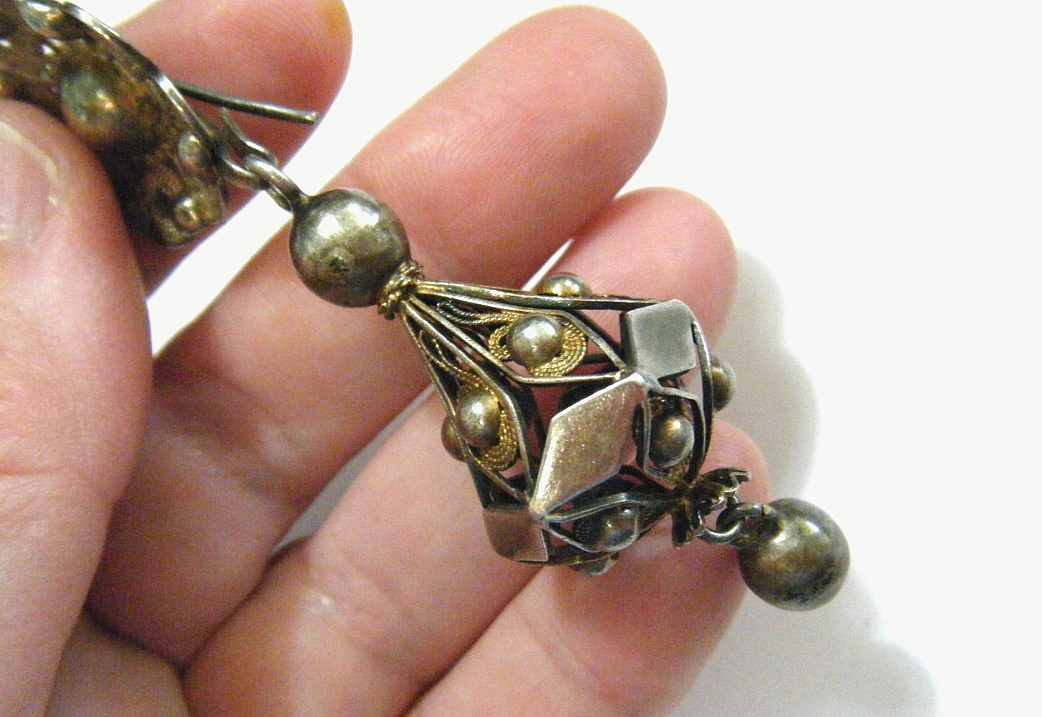 Antique Italian Sterling Silver Cannetille Filigree 3.5″ Long Pendant Enhancer
