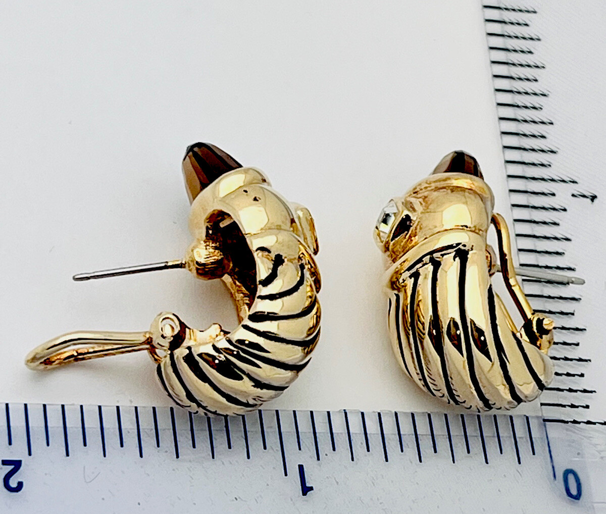 Vintage 1990s Gold Tone Topaz/Clear CZ French Back Pierced Earrings