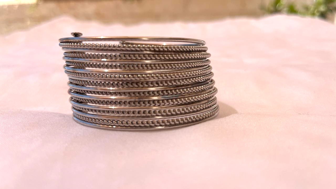 Vintage Cuff Wide Bracelet Chunky Statement Silver Tone