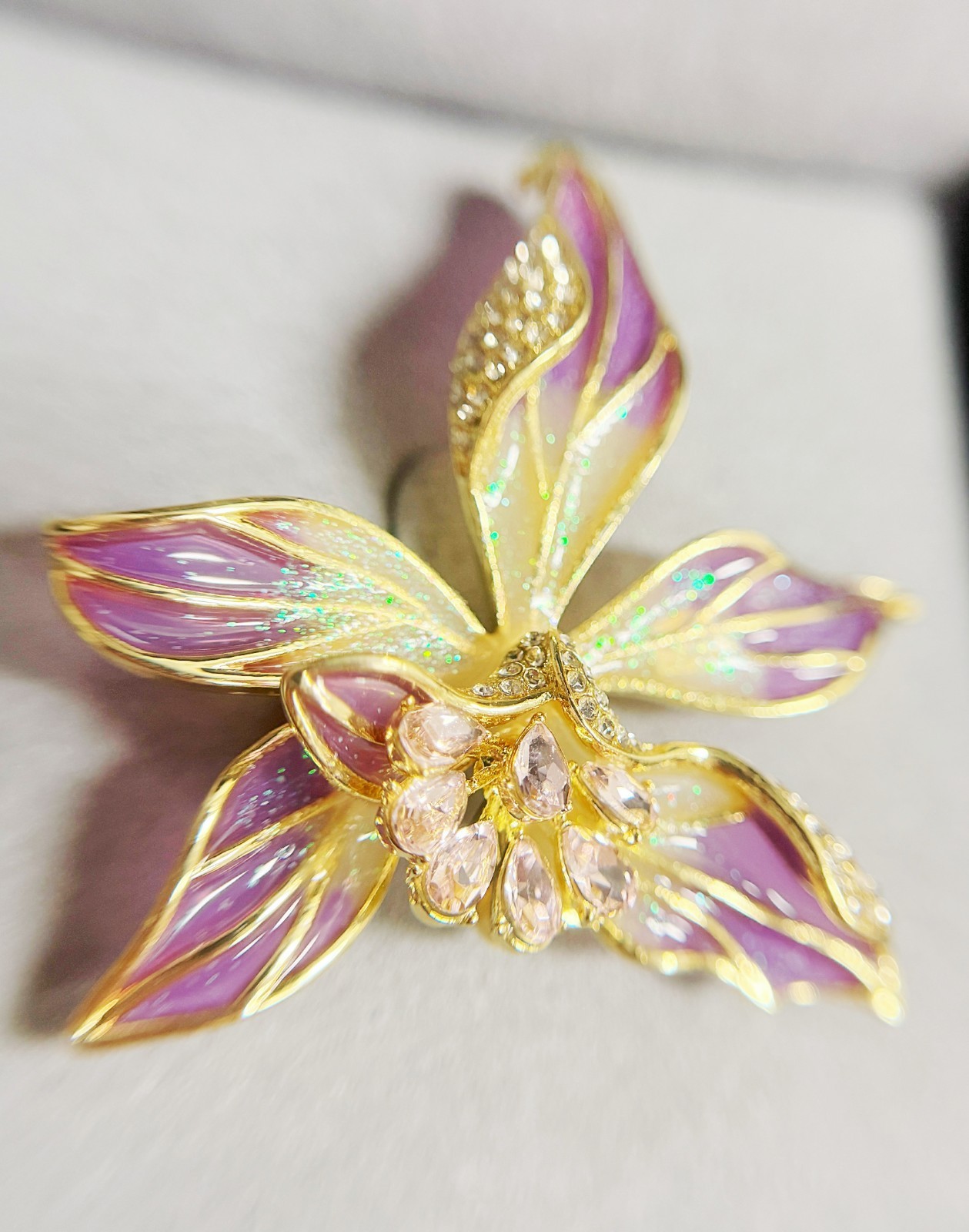 Orchid flower brooch, Statement brooch, pink crystal brooch, Hat brooch pin