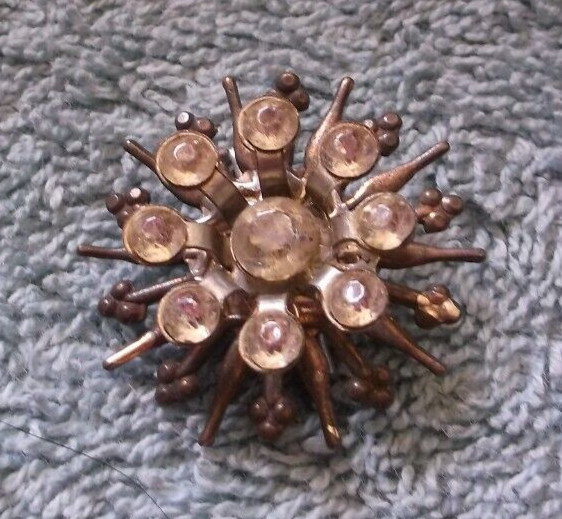 Vintage Silvertone Flower Shaped Pin With Clear Stones ~ 1 1/8″