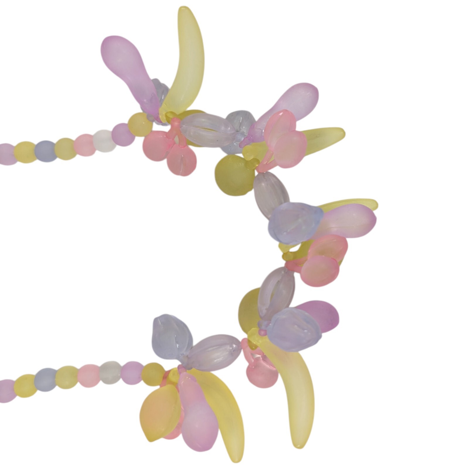 Cute Frosty Beaded Fruit Salad Necklace Pastel Pink Yellow Purple 20″ Vintage