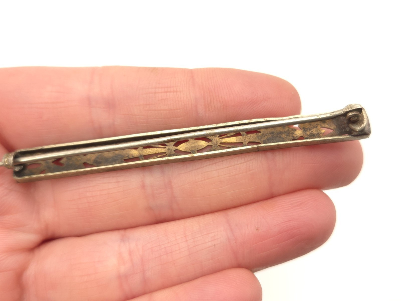 Antique Victorian Gold Filled Signed AP Floral Filigree Large Bar Pin Brooch