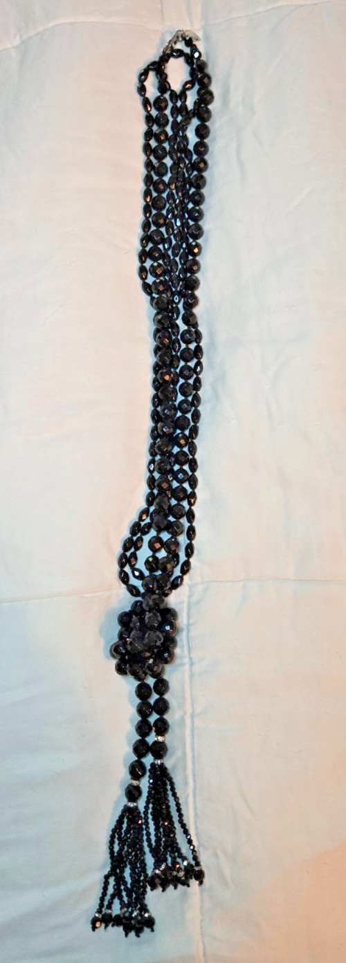 Coldwater Creek Black Flapper Necklace Glass Bead Rope Opera Lariat Sautoir VTG