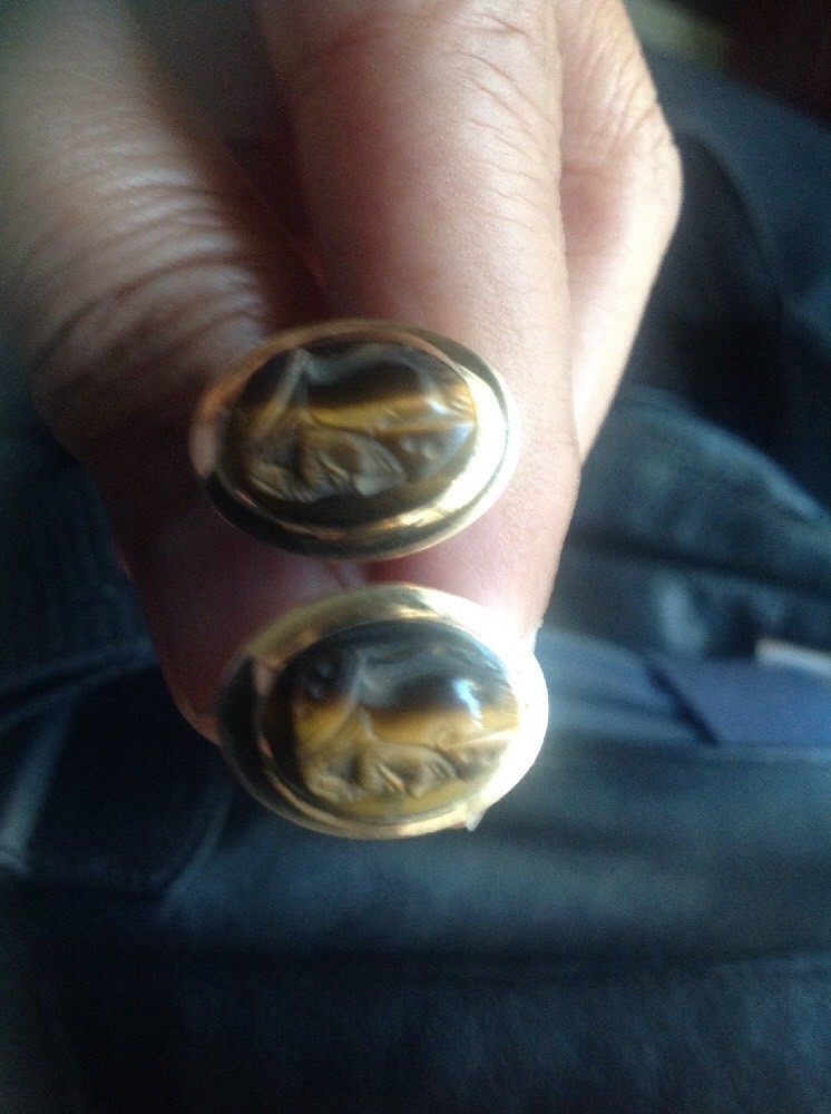 Set Of 2 Pairs Of Roman Legions Gold Cufflinks (jade And Tiger’s Eye)