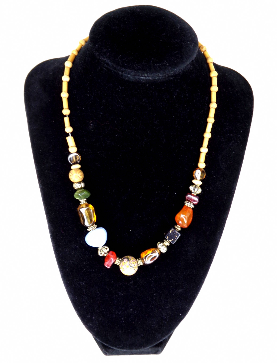 Artisan Beaded Necklace – Handcrafted with Wood, Glass, Resin & Metal Accents