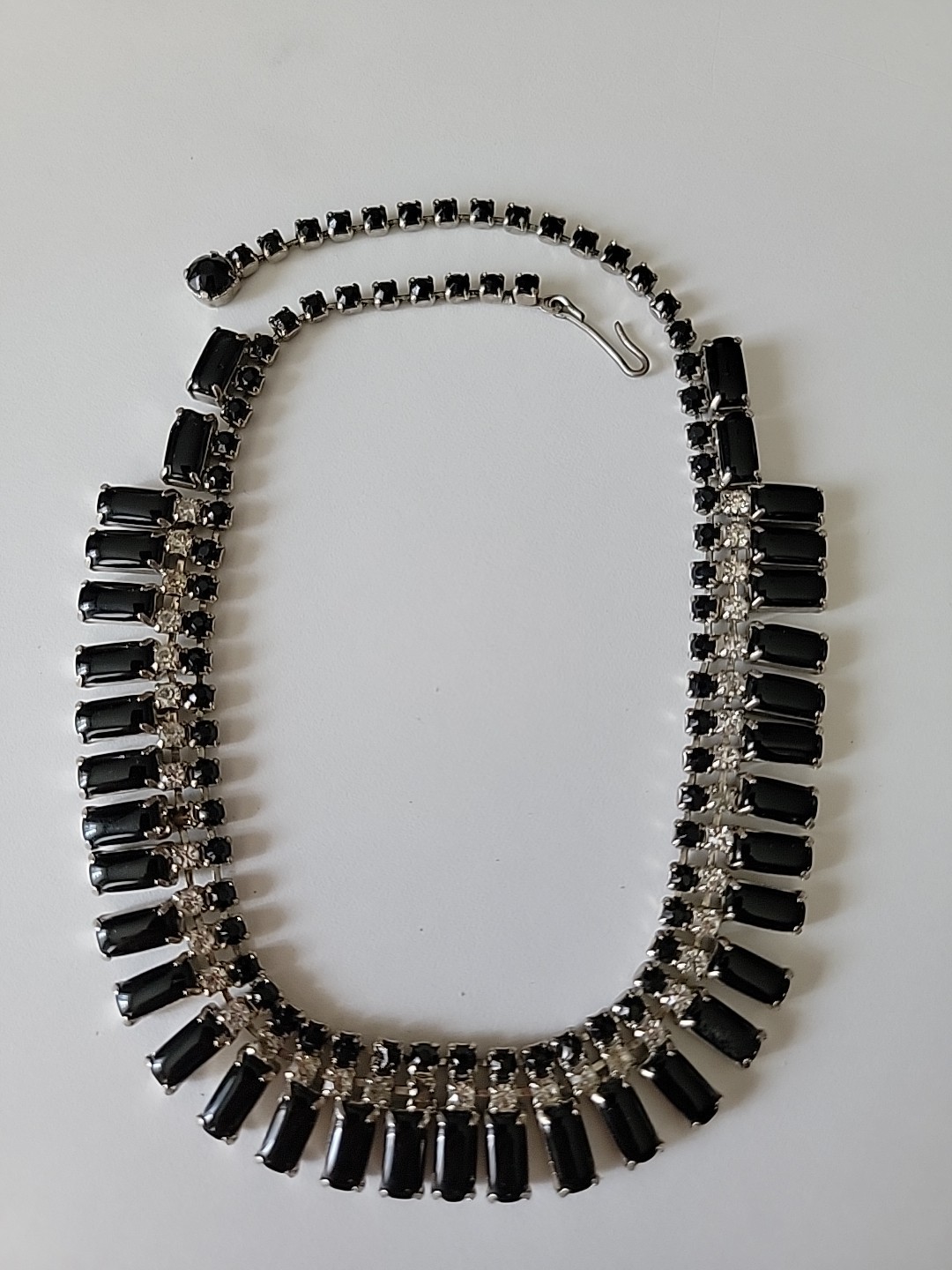 Vintage Juliana Style Black Clear Rhinestone Collar Necklace 13-15″L Read