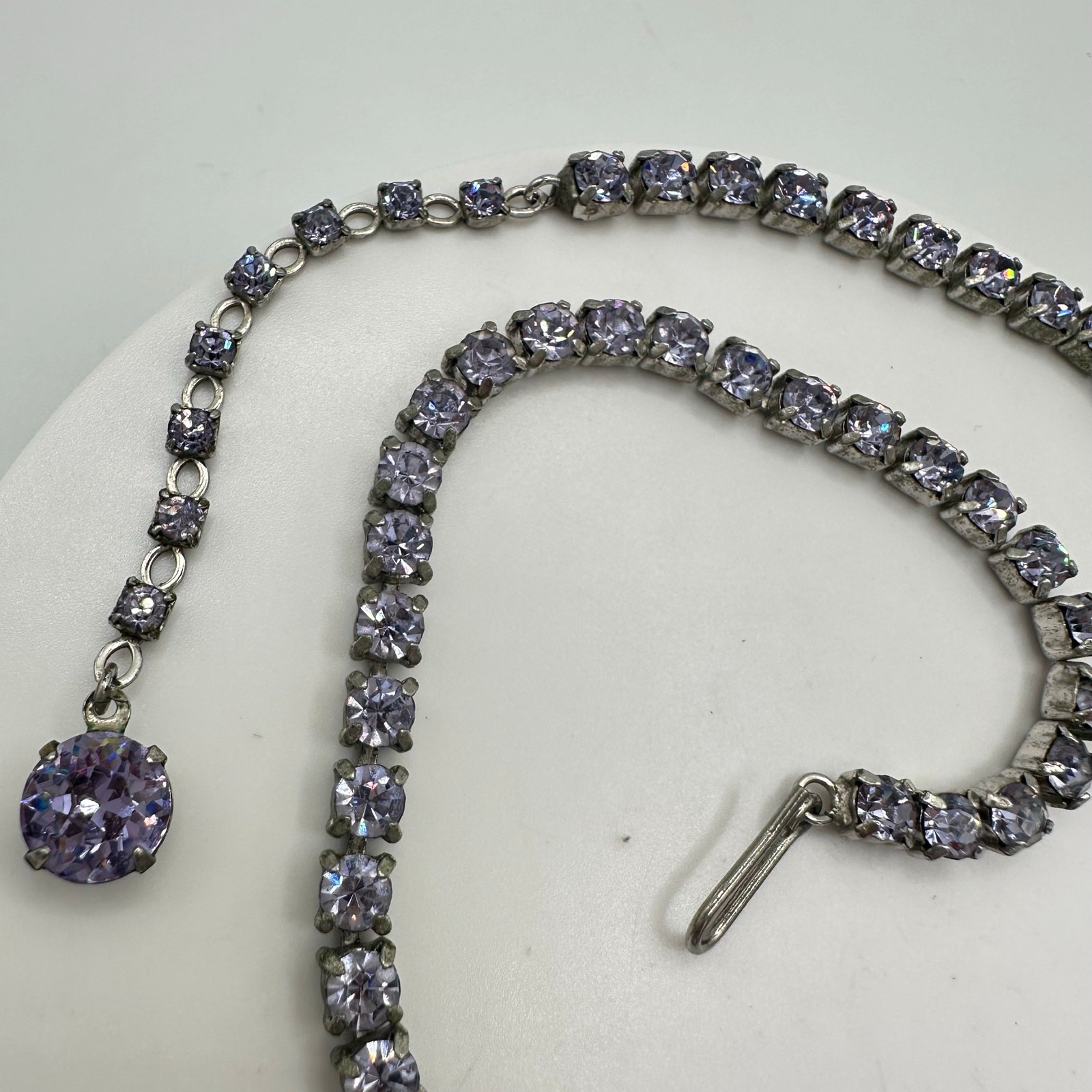 Vintage high end silver tone purple blue alexandrite rhinestones necklace