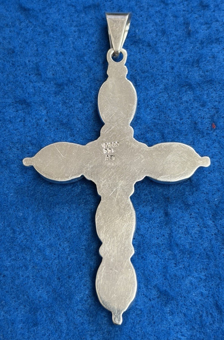 Vintage Sterling Silver Mother of Pearl Oval Cross Pendant