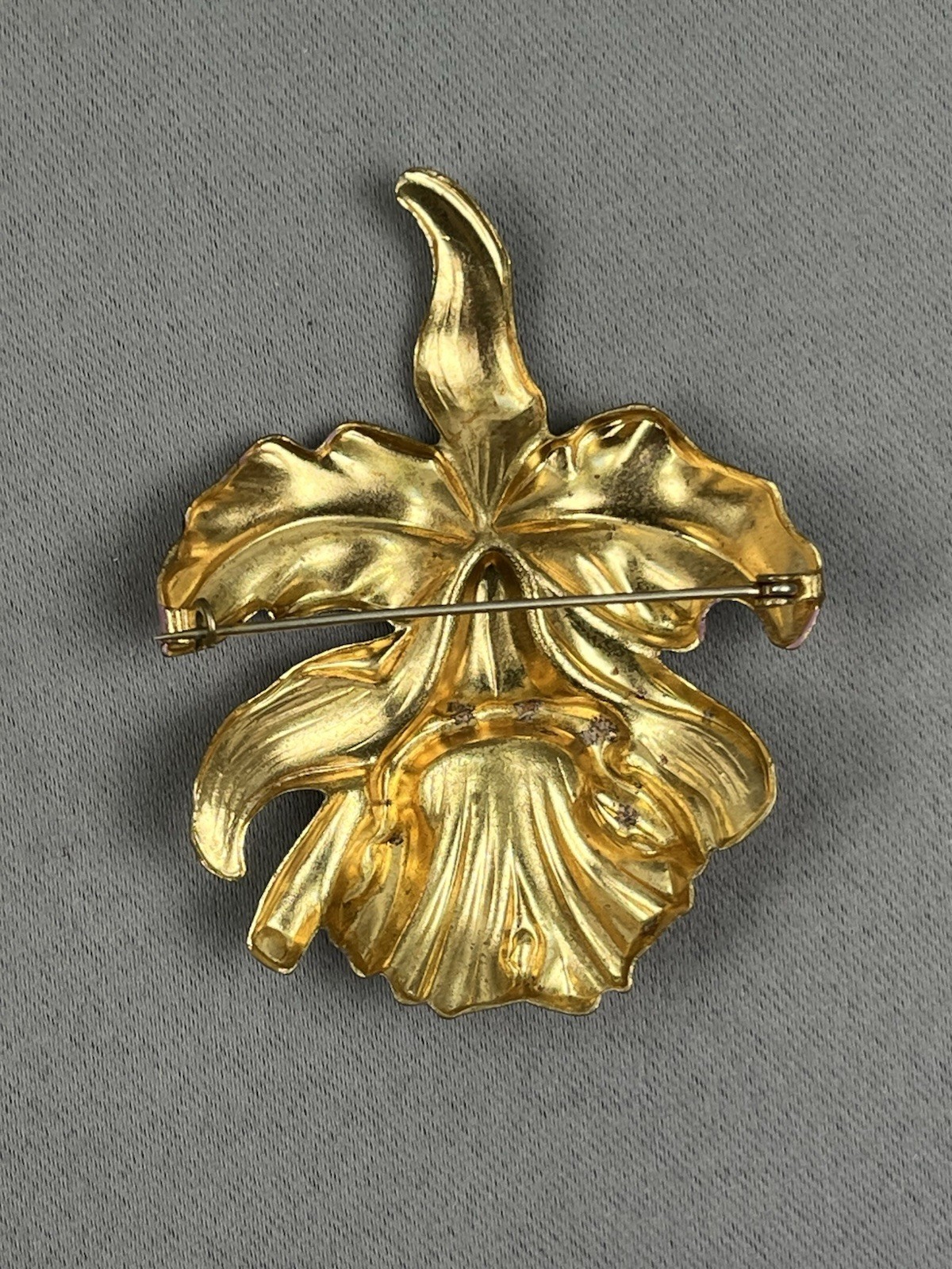 Vintage Orchid Brooch Purple Gold-Tone 1950s Flower Pin Corsage Brooch Painted