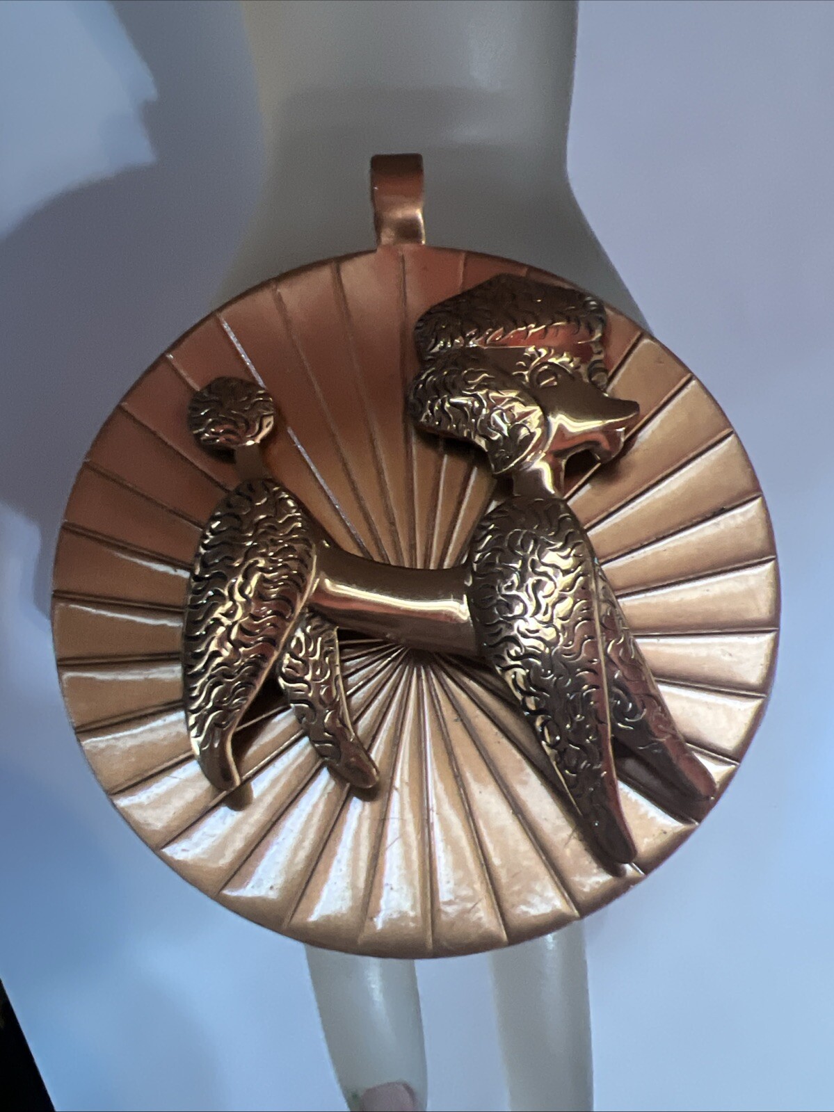VINTAGE 1950 S MODERNIST COPPER POODLE LARGE PENDANT BELL TRAD ING POST