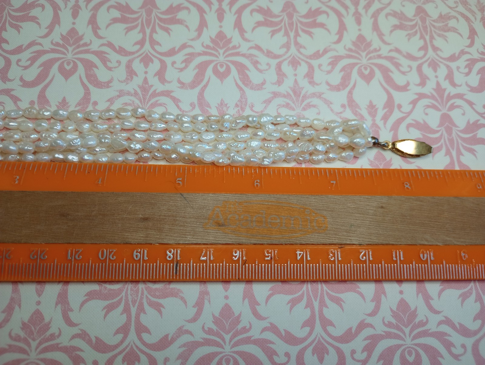 Vtg Freshwater Baroque Rice Pearl Bracelet Gold Tone Fish Hook Clasp 6 Strand