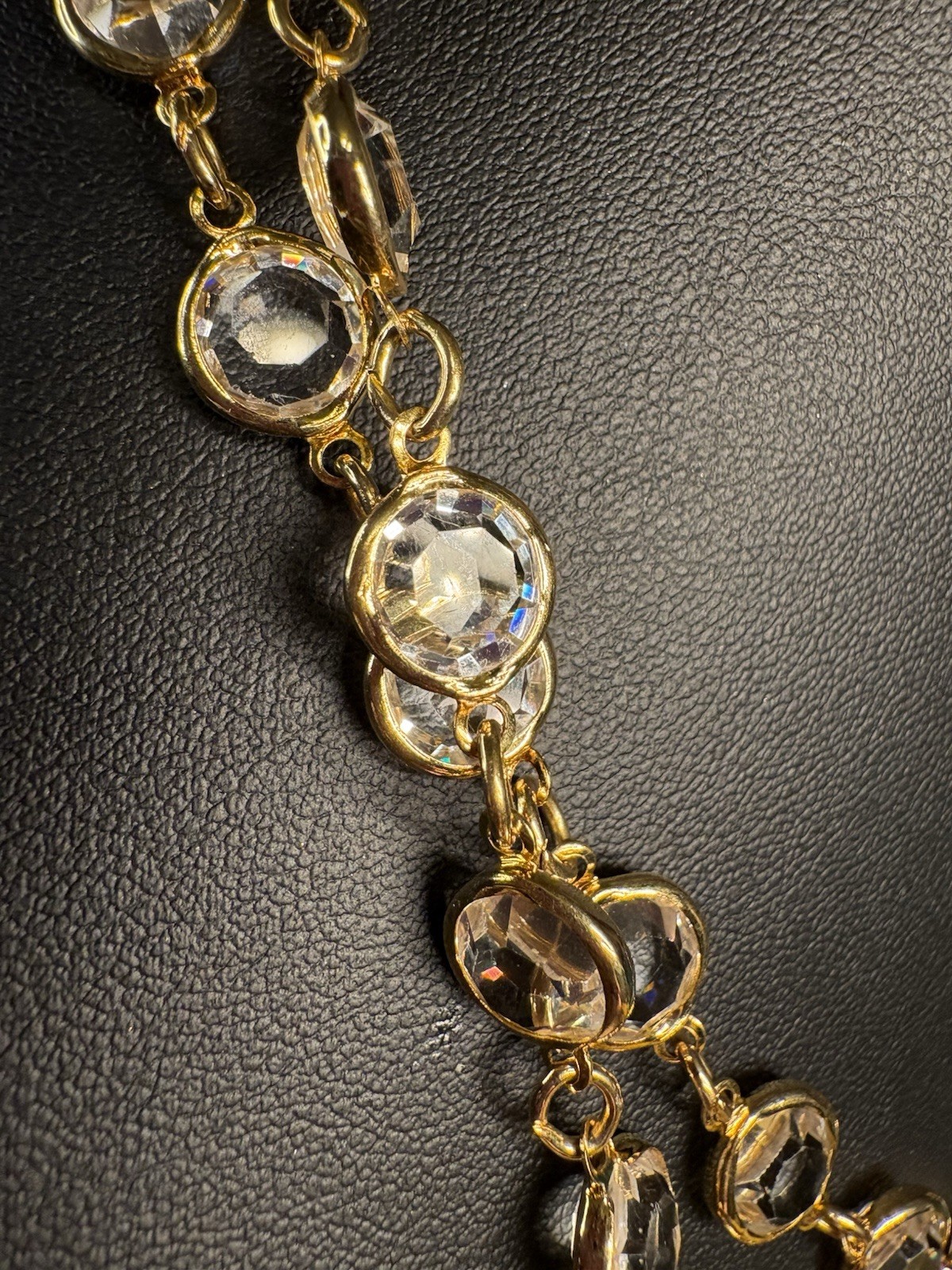 VTG Austrian Crystal USA 1980 Large Bezel Set Clear GT Necklace 34”