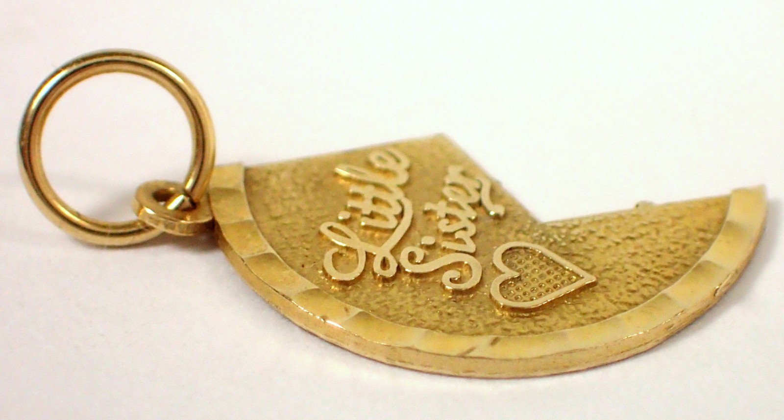 Vtg .8g SOLID 14k Yellow Gold LITTLE SISTER Half Big Sister Heart Charm Pendant