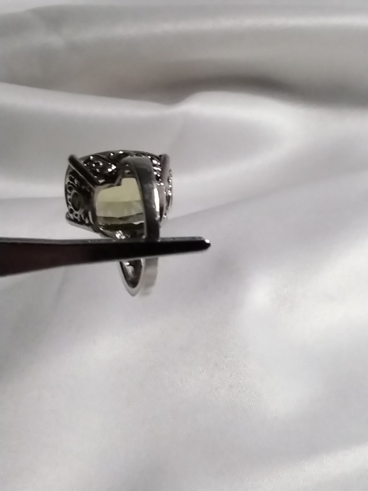 Vintage Lg. Pale Citrine Cushion Cut RING With Ornate Sterling Band Size 7.75