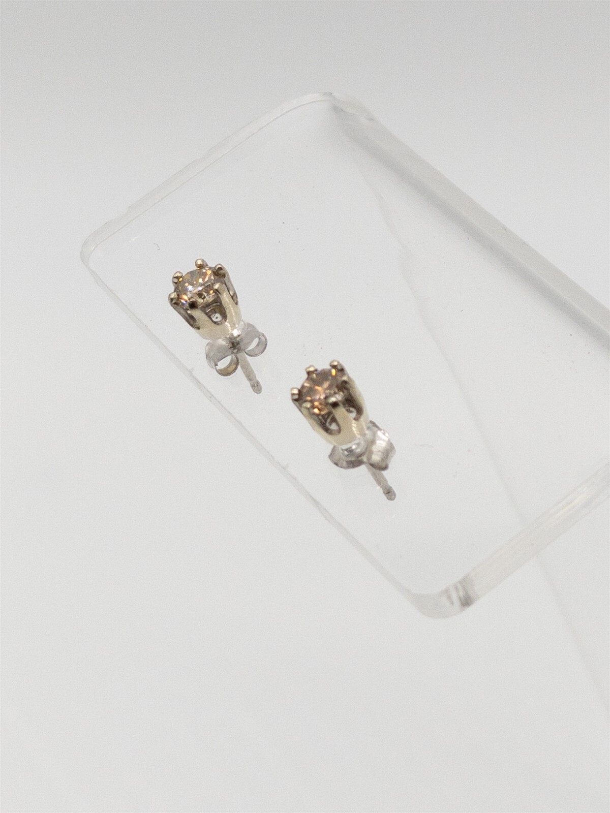 Estate $2000 1ct VS Natural Champagne Diamond 14k White Gold STUD EARRINGS