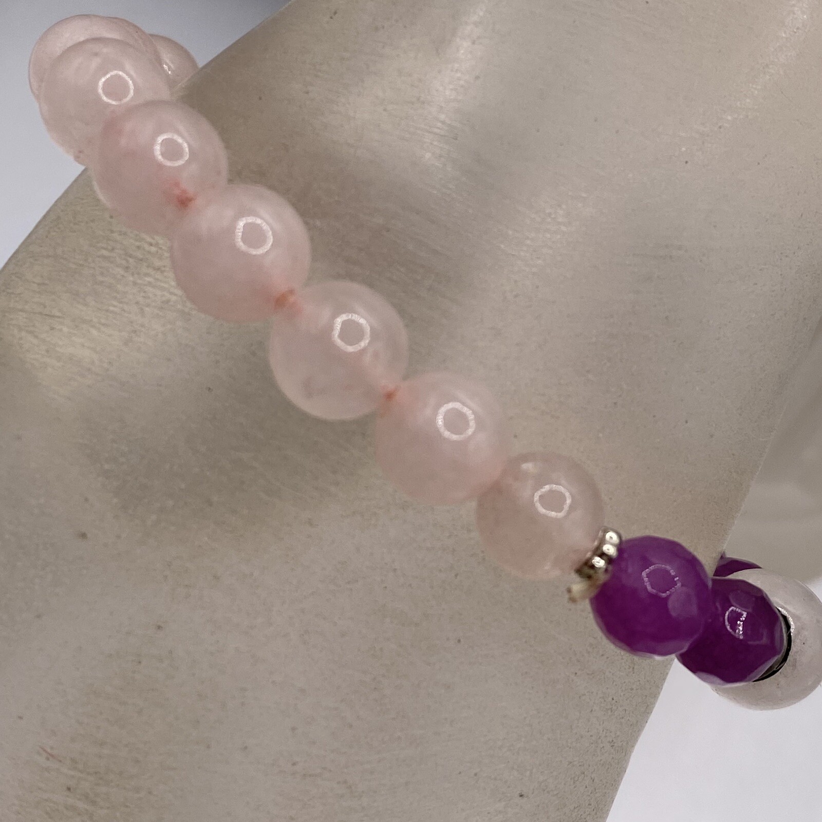 Rose Quartz Bracelet Pink Purple Faceted Polished Gemstone Beads Stretch Chakra