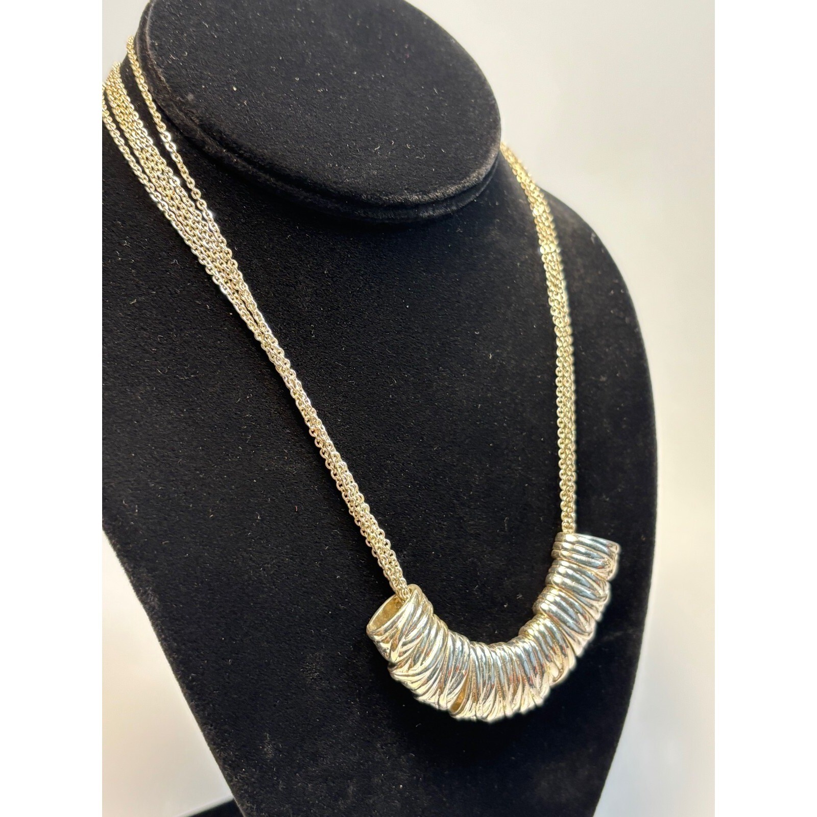 Chunky Brutalist Necklace In Silver Tone with Silver Tone Pendant Beads 18 in