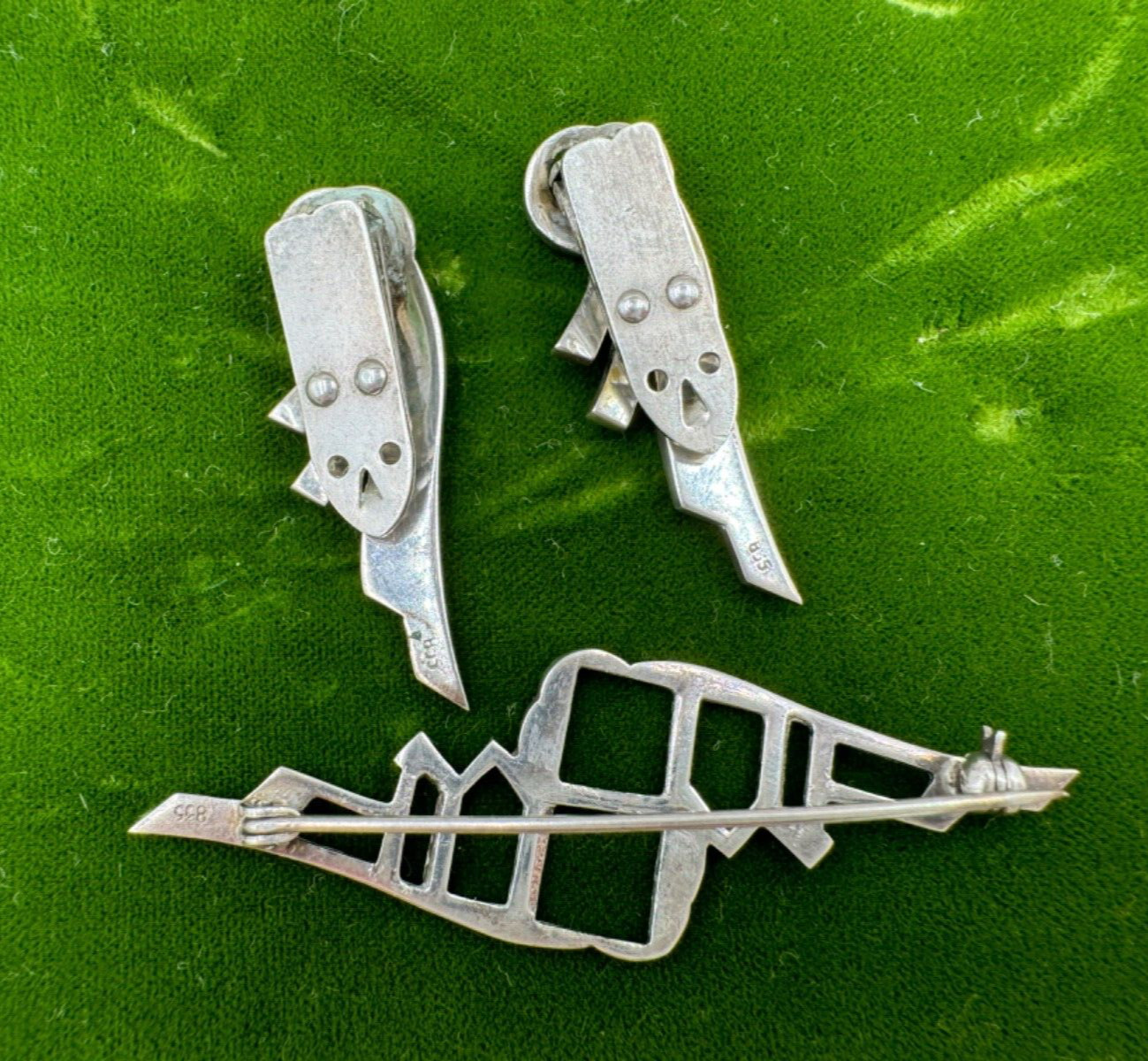 UTMOST RARE GERMAN DUETTE BROOCH DUO 2 DRESS CLIP MARCASITE STERLING SLVER Uniq!